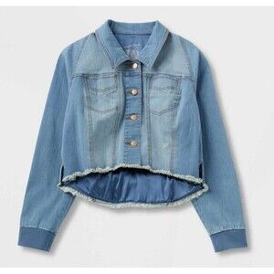 NWT Universal Thread Adaptive Cropped Raw Hem Denim Jacket Medium Wash- Size XS